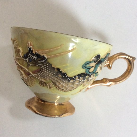 Vintage Shaff handpainted raised dragon saucer and cup gold gild handle Japanese - Picture 4 of 12